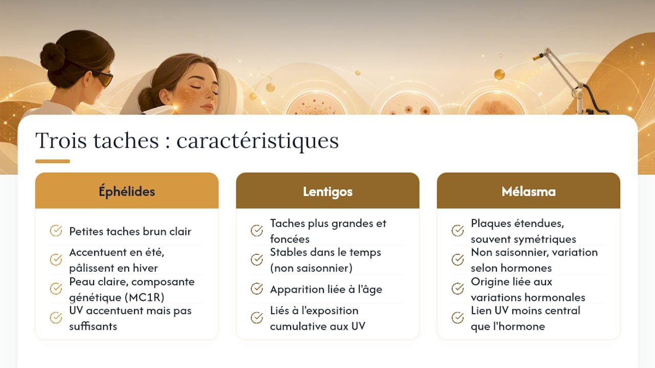 Comparaison des trois types de taches pigmentaires