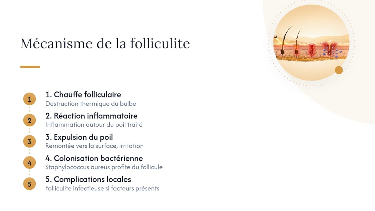 Pourquoi une folliculite apparaît après une épilation laser — overview diagram