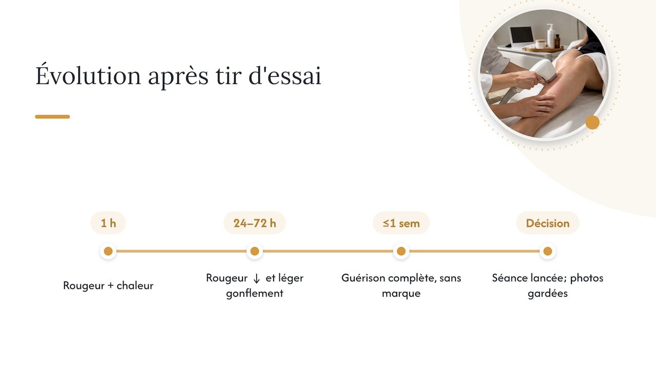 Réactions attendues après le test et suivi dans le temps — overview diagram