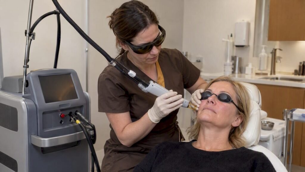 Un médecin soigne les vaisseaux sanguins du nez au laser