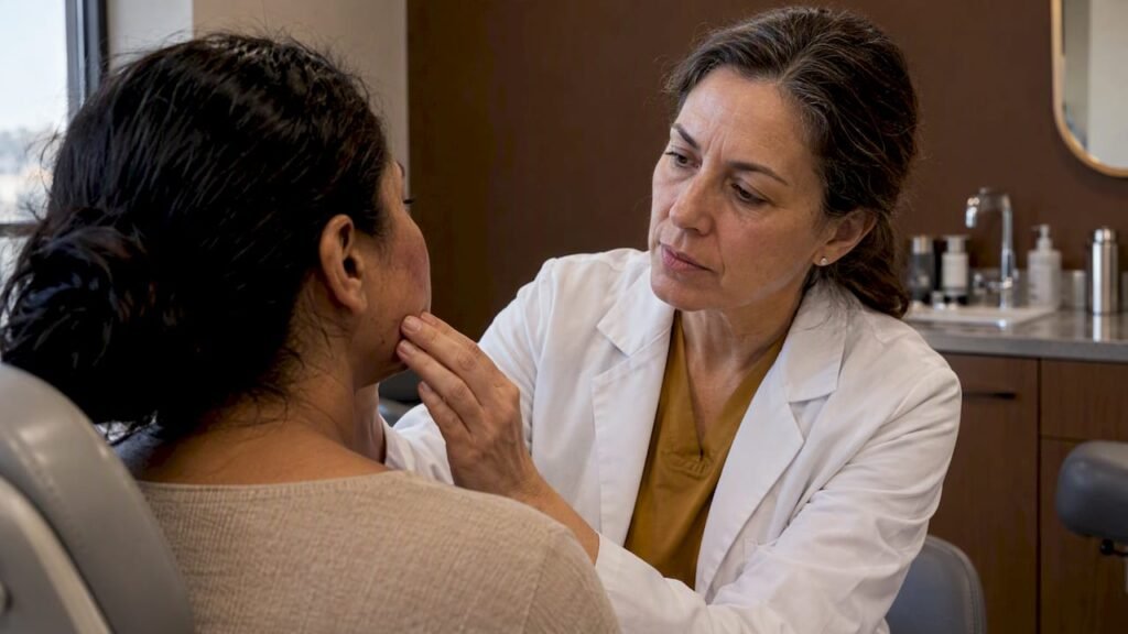 Consultation médicale pour rougeurs sur peau foncée